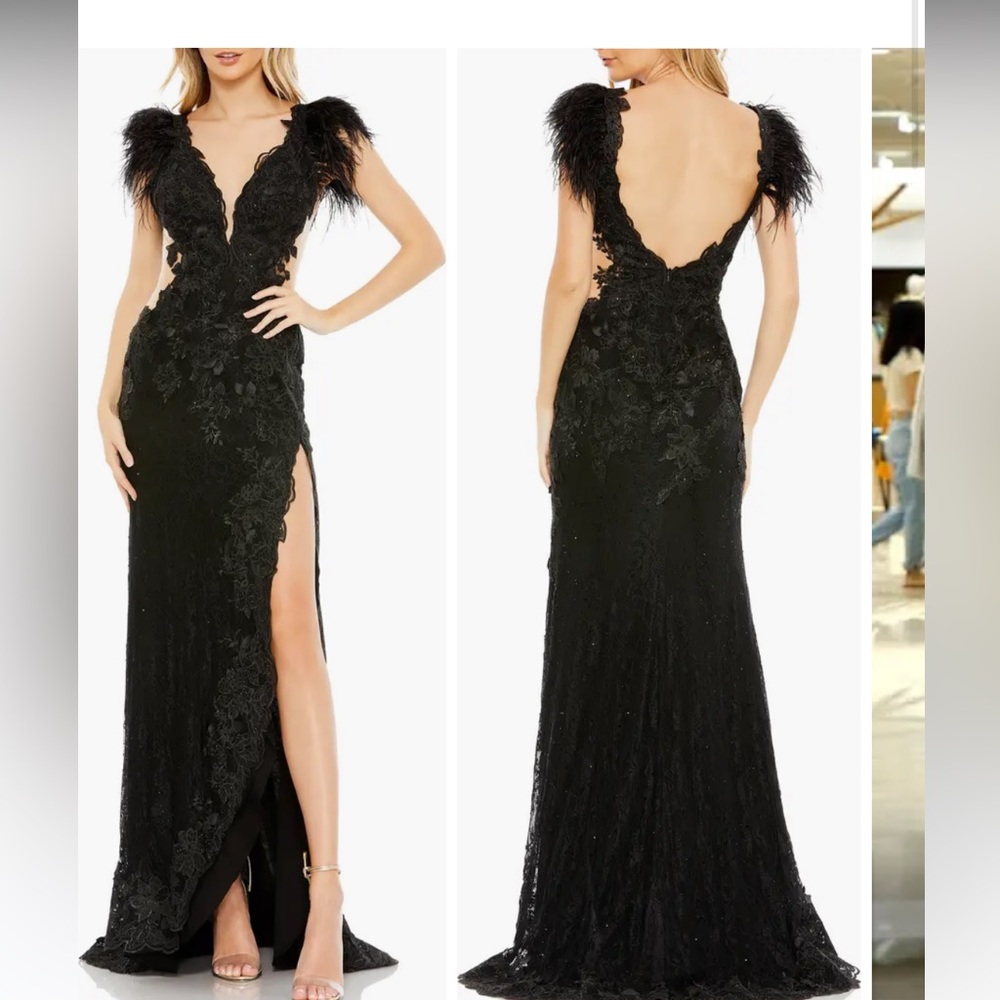 ISO mac duggal feather trim gown